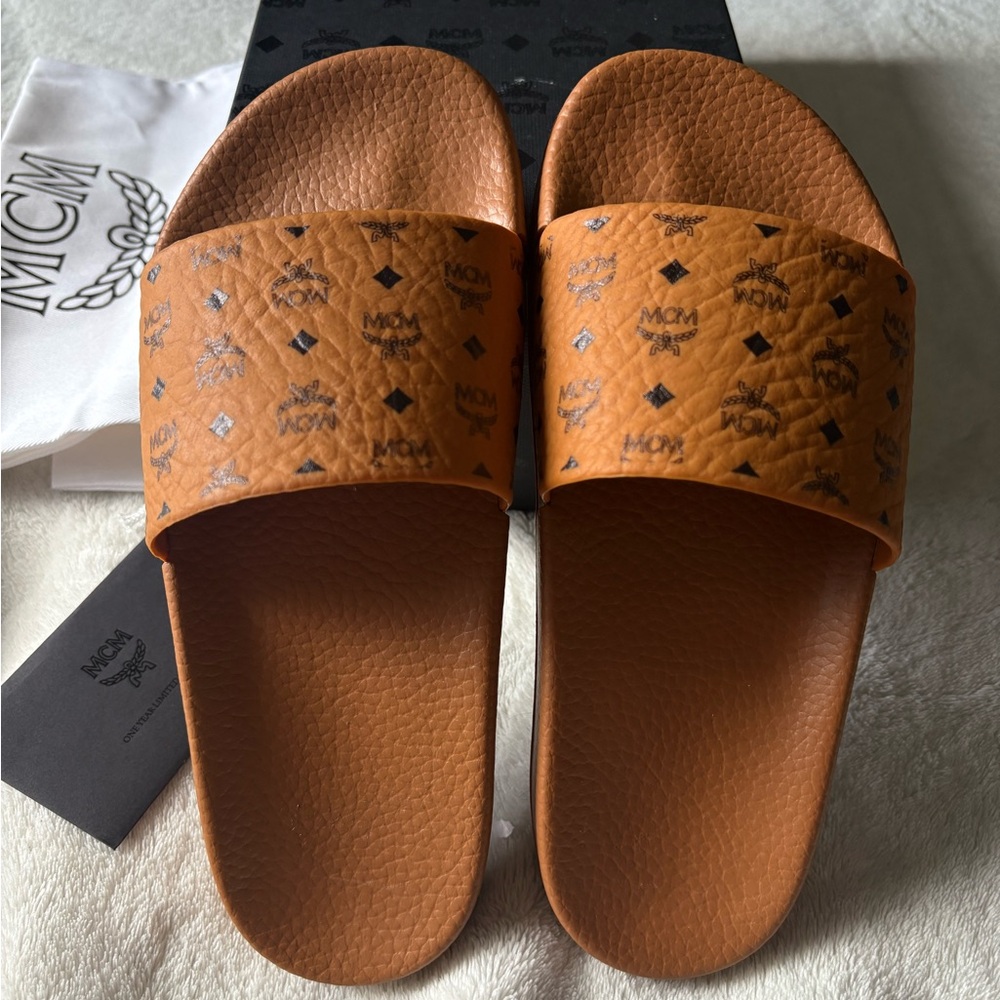 MCM Women's Tan Slide Sandals